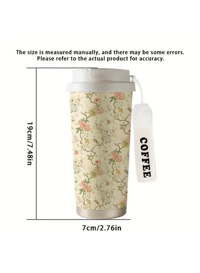 Vintage Floral Bird Insulated Coffee Cup With Straw Lid Leakproof Travel Mug - Image 3