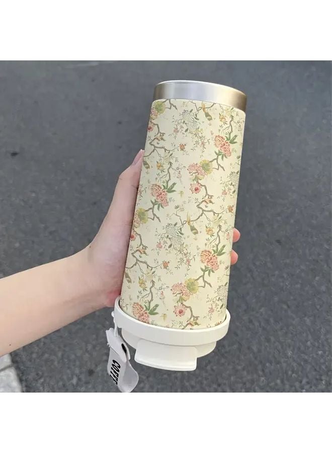Vintage Floral Bird Insulated Coffee Cup With Straw Lid Leakproof Travel Mug - Image 4