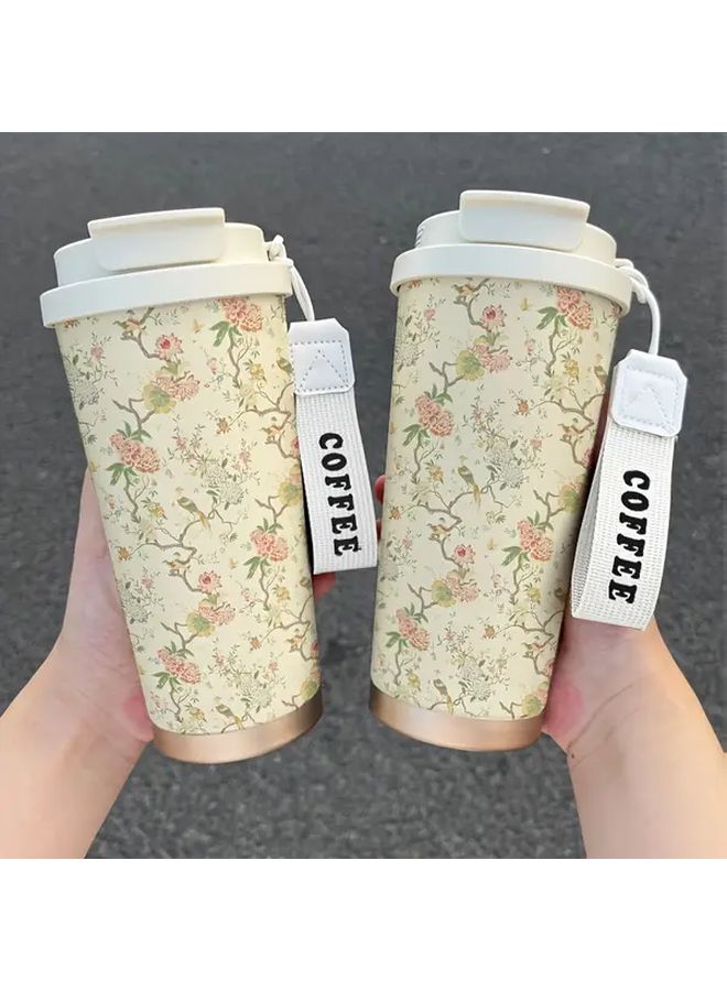 Vintage Floral Bird Insulated Coffee Cup With Straw Lid Leakproof Travel Mug - Image 1