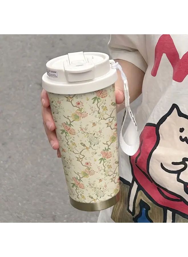 Vintage Floral Bird Insulated Coffee Cup With Straw Lid Leakproof Travel Mug - Image 2
