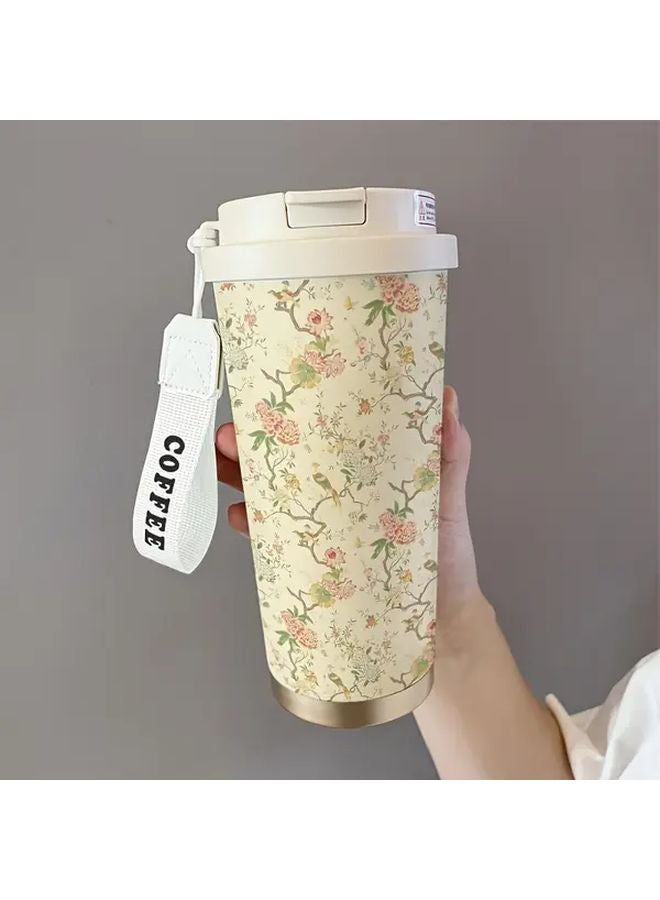 Vintage Floral Bird Insulated Coffee Cup With Straw Lid Leakproof Travel Mug - Image 5