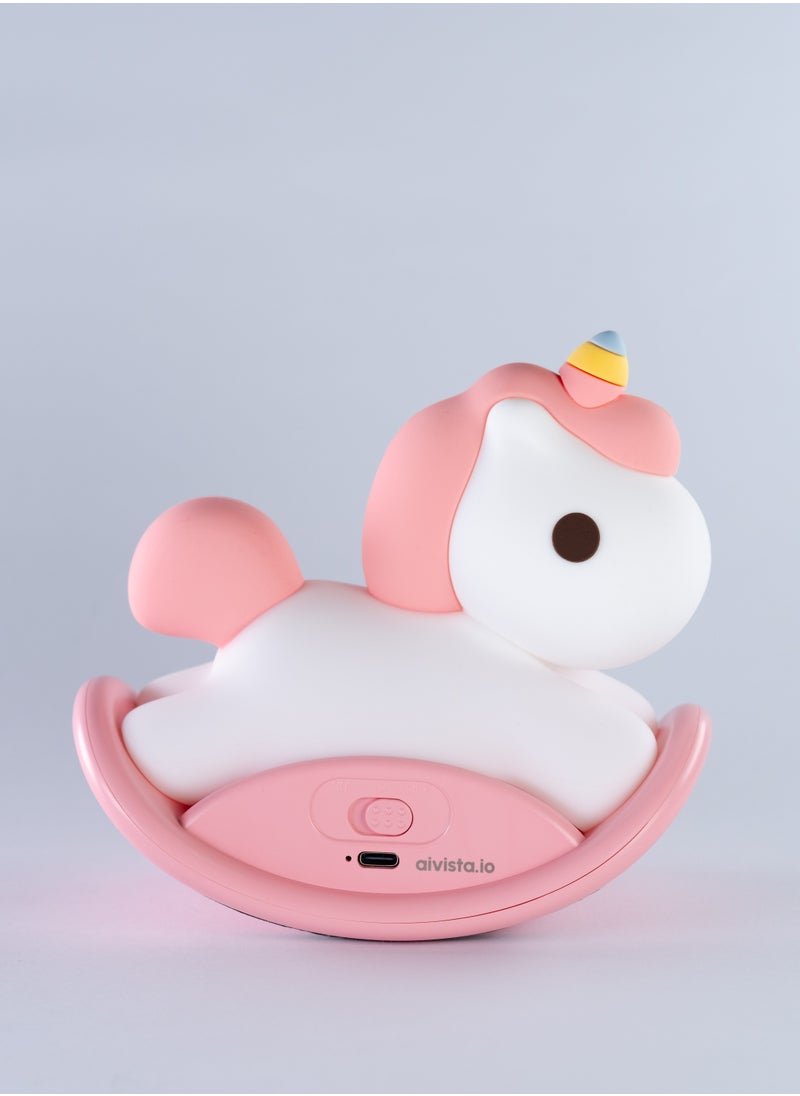 Ai Vista Unicorn Pink Rocking Horse Night Light – Touch Control, Soft & Cozy LED Light, Silicone - USB Rechargeable Girls Newborn Room Decor Silicone Cute Night Light for Kids USB Rechargeable for Children Gift Light Touch Silicone  - Image 3