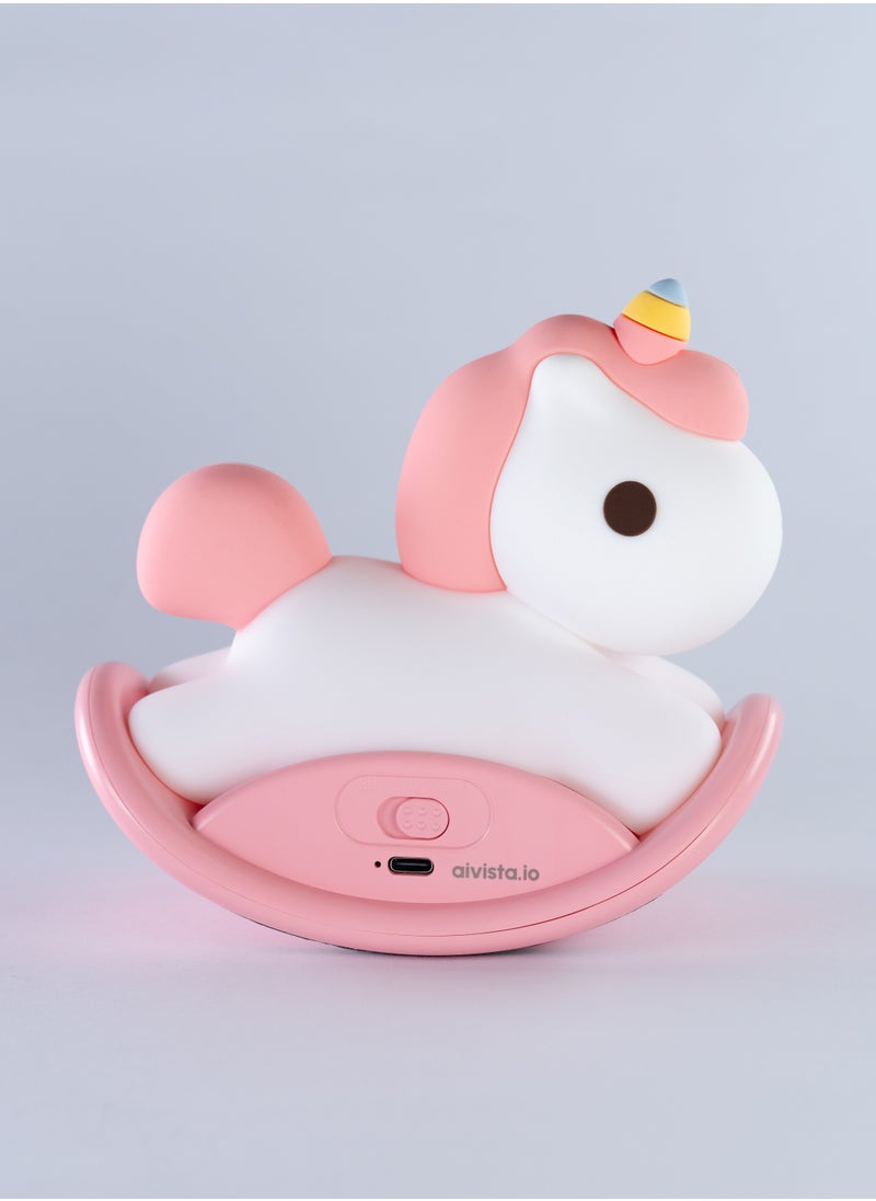 Ai Vista Unicorn Pink Rocking Horse Night Light – Touch Control, Soft & Cozy LED Light, Silicone - USB Rechargeable Girls Newborn Room Decor Silicone Cute Night Light for Kids USB Rechargeable for Children Gift Light Touch Silicone  - Image 2
