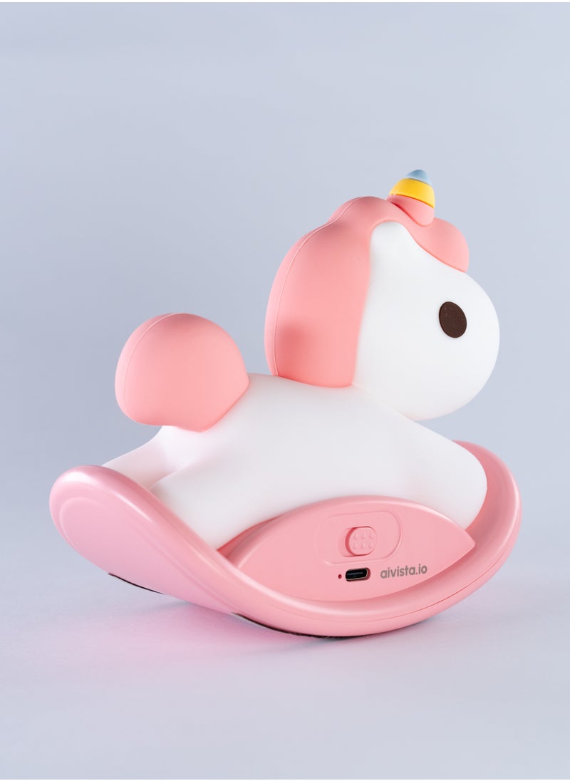 Ai Vista Unicorn Pink Rocking Horse Night Light – Touch Control, Soft & Cozy LED Light, Silicone - USB Rechargeable Girls Newborn Room Decor Silicone Cute Night Light for Kids USB Rechargeable for Children Gift Light Touch Silicone  - Image 5