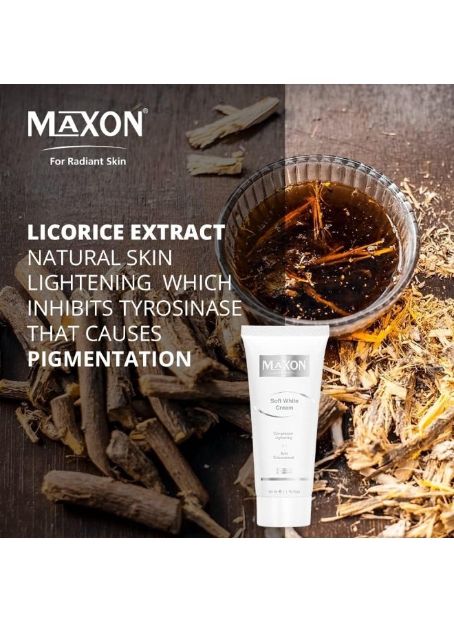 MAX-ON MAX-ON Soft White Beauty Cream 30g - Dark Circle and Acne Removal, Skin Whitening for Face & Body - Nighttime Skincare with Alpha & Kojic Acid - Suitable for Men & Women  - Image 3