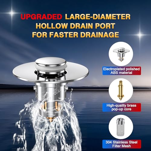 cocog Bathroom Sink Drain Strainer, Pop Up Sink Drain Filter with Removable Stainless Steel Filter Basket Hair Catcher, Bathroom Sink Drain Stopper, for Us Bathroom Sink Stopper Replacement (2pcs) - Image 4