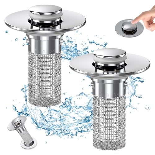 cocog Bathroom Sink Drain Strainer, Pop Up Sink Drain Filter with Removable Stainless Steel Filter Basket Hair Catcher, Bathroom Sink Drain Stopper, for Us Bathroom Sink Stopper Replacement (2pcs) - Image 1