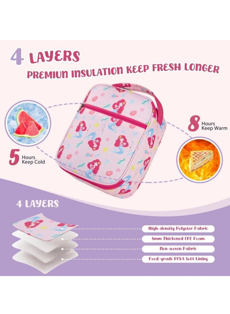 SänHahn Kids Lunch Box Insulated Soft Bag Mini Cooler Back to School Thermal Meal Tote Kit with Proof Water-resistant Lining for Girls, Boys (Pink Mermaid)  - Image 5