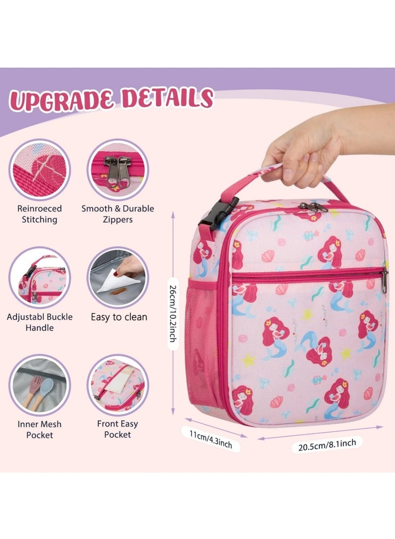 SänHahn Kids Lunch Box Insulated Soft Bag Mini Cooler Back to School Thermal Meal Tote Kit with Proof Water-resistant Lining for Girls, Boys (Pink Mermaid)  - Image 4