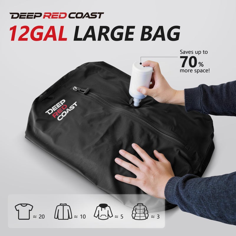 deepredcoast Vacuum Bags for Travel with Pump, 12GAL Compression Packing Cubes with Adjustable Shoulder Strap, IP68 Reusable Vacuum Packing Cubes for Luggage, Backpack, Suitcase, Yoga, Swim, Beach - Image 3
