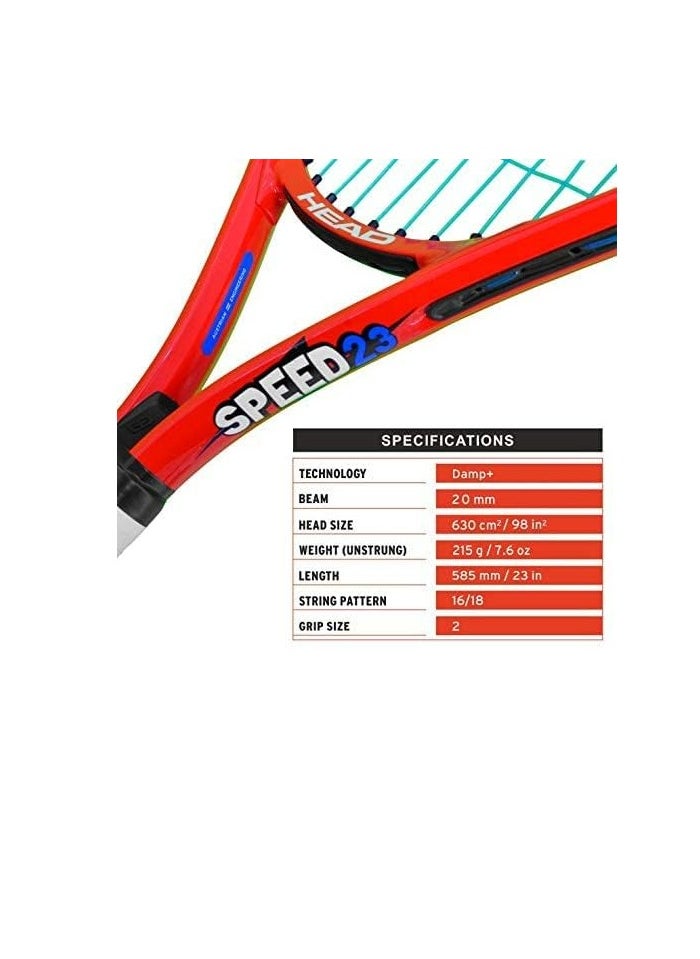 HEAD - Speed Junior 23 Strung Tennis Racquet | White and Orange | Size: 3 3/4 inches | Material: Aluminium | For Junior | Lightweight | Stronger and Durable - Image 1