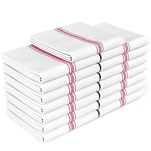 Zeppoli Classic Kitchen Towels -15 Pack 100% Natural Cotton Towel Set, Reusable Wash Cloths, Absorbent Dish Towels, Machine Washable Hand Towels, Kitchen Essentials - 14" by 25 - Red Striped - Image 1