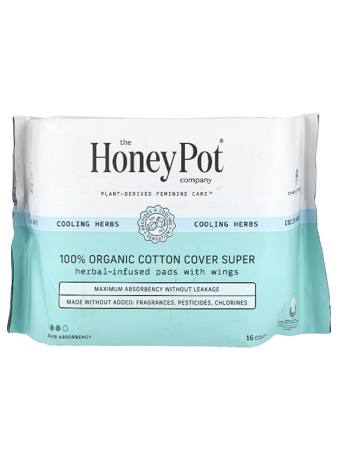 the Honey Pot company The Honey Pot Company, Organic Herbal-Infused Pads with Wings, Super, 16 Count - Image 1