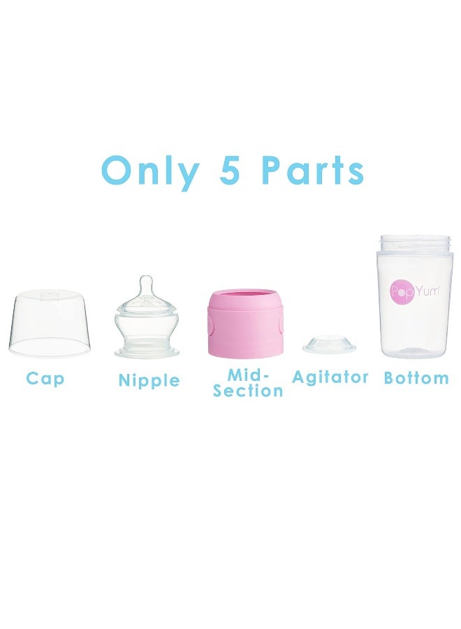 PopYum 9 oz Pink Anti-Colic Formula Making/Mixing/Dispenser Baby Bottles, 2-Pack with #2 Medium Flow Nipples, 260 ml, BPA-Free, Natural Latch - Image 5
