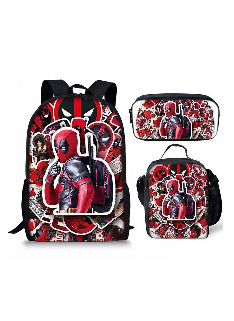 SKT Shiketro New Deadpool Cartoon Student Schoolbag Children's Backpack Backpack 29*16*42CM+ Shoulder Bag 19*6*23CM+ Pen Bag 24*7*11CM Three-piece Set