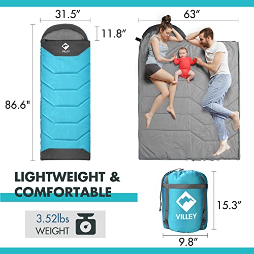 VILLEY Camping Sleeping Bag for Adults Boys and Girls 3 Season Warm Cool Weather Summer Spring Fall Lightweight Compact Backpacking Sleeping Bag for Outdoor Traveling Hiking - Image 3
