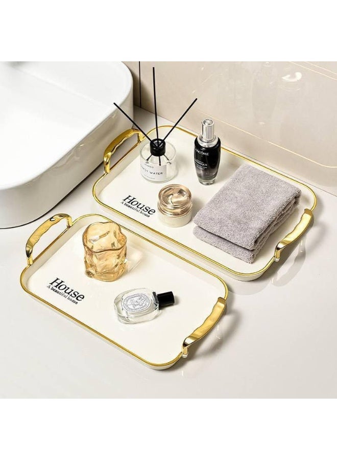 طقم صواني تقديم أنيقة من الميلامين بمقابض ذهبية، 3 قطع - Image 2