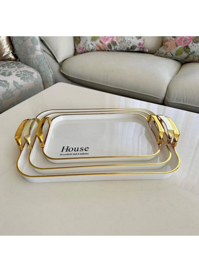 طقم صواني تقديم أنيقة من الميلامين بمقابض ذهبية، 3 قطع - Image 3
