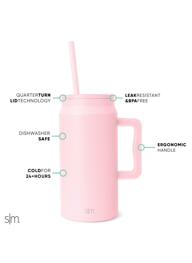 Simple Modern 50 oz Mug Tumbler with Handle and Straw Lid | Reusable Insulated Stainless Steel Large Travel Jug Water Bottle | Gifts for Women Men Him Her | Trek Collection | 50oz | Blush - Image 3