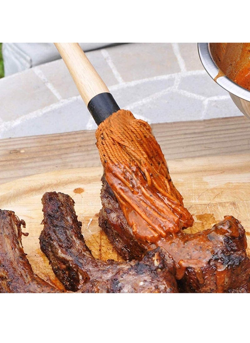 KASTWAVE - 2 Pack BBQ Basting Mop with 6 Extra Replacement Heads, Grill Basting Mop Wooden Long Handle Perfect for BBQ Grilling Smoking Steak (18.2 Inch) - Image 1