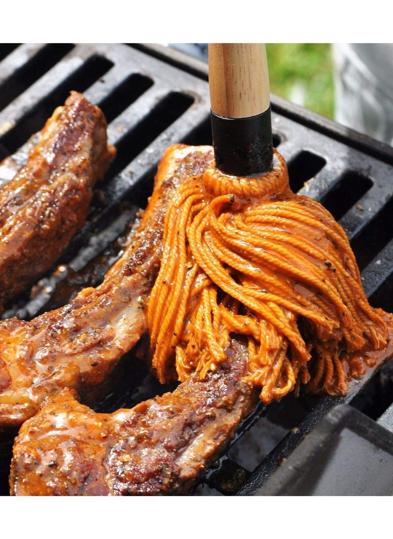 KASTWAVE - 2 Pack BBQ Basting Mop with 6 Extra Replacement Heads, Grill Basting Mop Wooden Long Handle Perfect for BBQ Grilling Smoking Steak (18.2 Inch) - Image 1