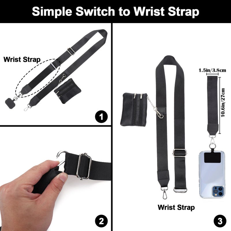 XANGNIER Clip and Go Strap for Phone with Wallet Crossbody, Phone Strap with Zippered Wallet, Adjustable Anti Theft Cellphone Lanyard for Women, Cellphone Chain Accessories, Black - Image 5