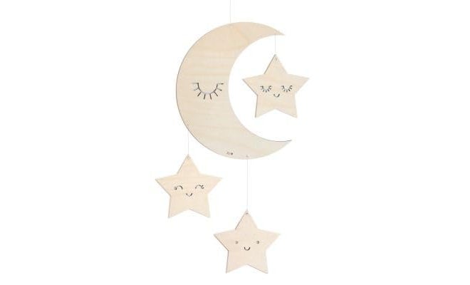 ® MDF, Stars Hanging in Moon for Home Living Kids Baby Bedroom Decor, Star Kids Room Nursery Wood Wall Hanging Home