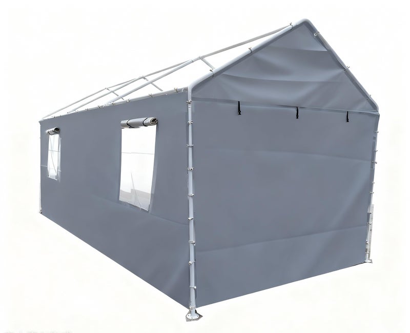 Rutile 10x20 Carport Replacement Sidewall, 180G PE Waterproof & UV Protected Sidewall Cover (Gray, Sidewall Panel with Mesh Windows) - Image 2