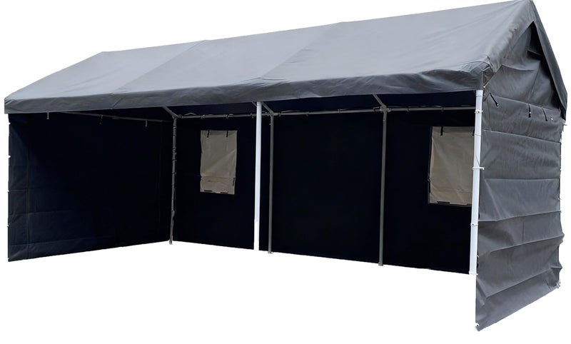 Rutile 10x20 Carport Replacement Sidewall, 180G PE Waterproof & UV Protected Sidewall Cover (Gray, Sidewall Panel with Mesh Windows) - Image 3