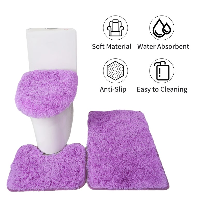 Non Slip Bath Mat Set: Yellow 3-Piece Soft Polyester Blend - Water Absorbent Thick Easy Clean Bath Rug for Home Bathroom Shower Bathtub Floor - Image 5