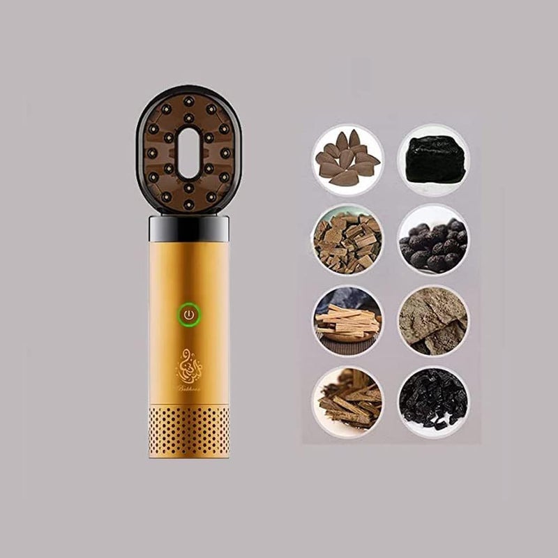 New Comb Bakhoor Incense Burner, USB Rechargeable Bukhoor Burner, Electric Oud Incense Holders, Portable Aromatherapy Device for Home Office & Car (Golden) - Image 4