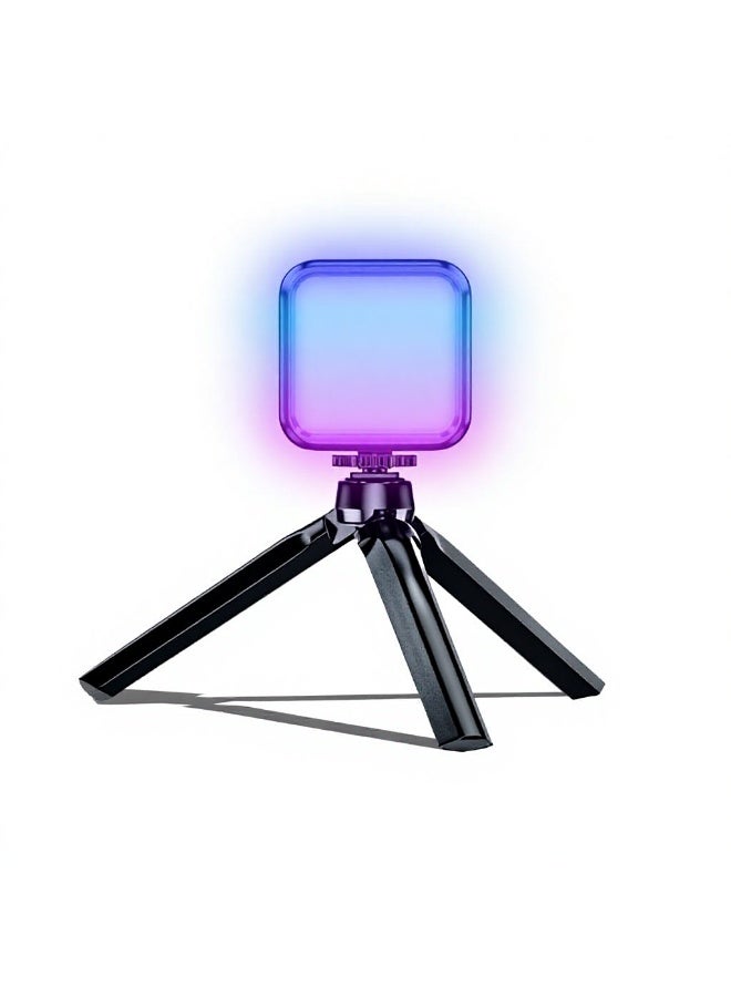 طقم إضاءة فيديو LED RGB محمول مع حامل ثلاثي القوائم مكتبي قابل للتعديل ومشبك عالمي، طيف ألوان كامل، بطارية 2000 مللي أمبير قابلة لإعادة الشحن - Image 1