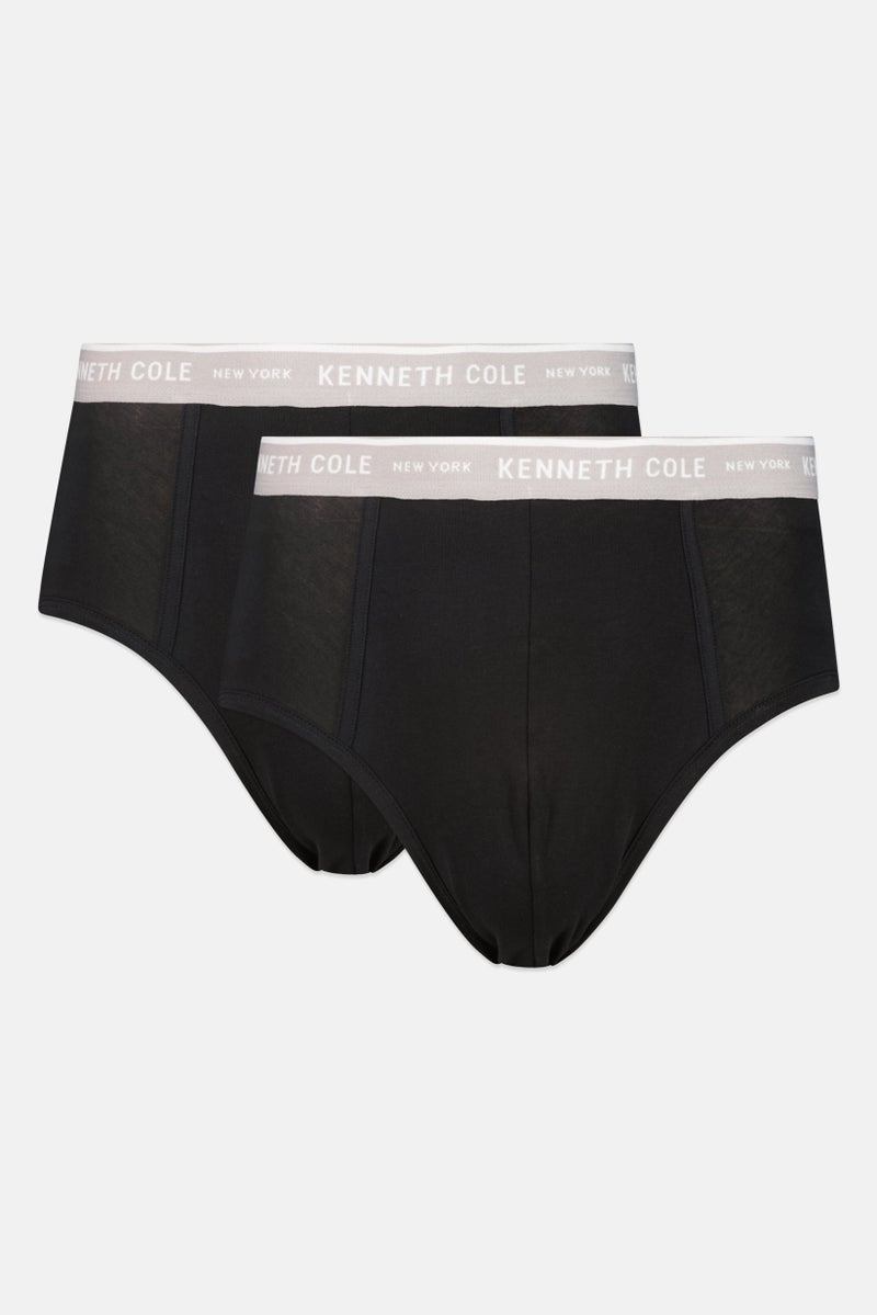 Kenneth Cole Men 2 Pieces Brand Logo Briefs, Black - Image 1