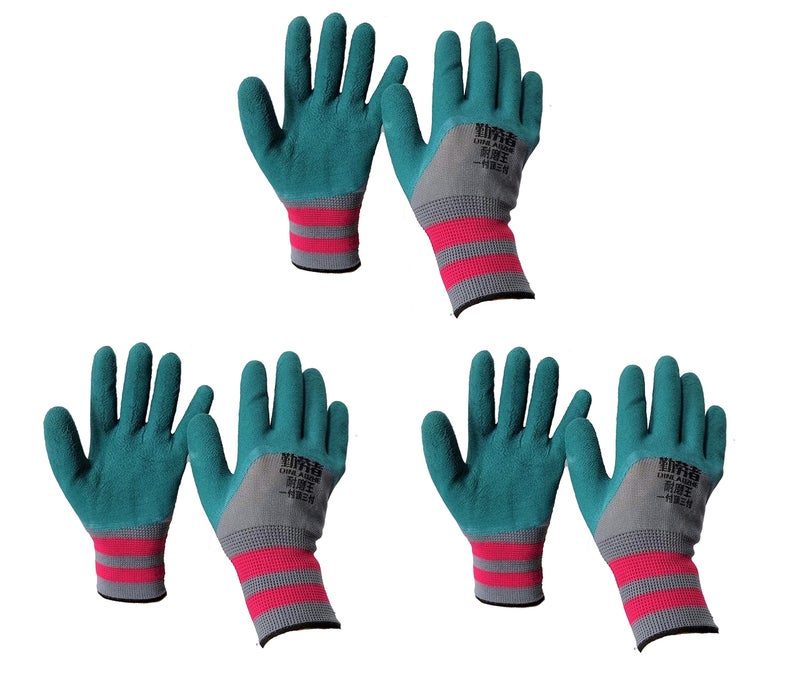 RIANZ Cotton Heavy Duty Reusable Gardening Gloves for Garden outdoor Work - 3 Pairs (Green Color) - Image 1