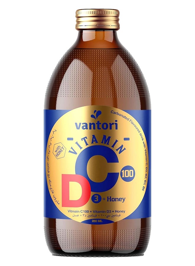 Vantori مشروب فانتوري فيتامين C + D بالعسل، دعم المناعة ومشروب مضاد للأكسدة، تعزيز الصحة اليومية، جاهز للشرب 250 مل عبوة من 6 - Image 3