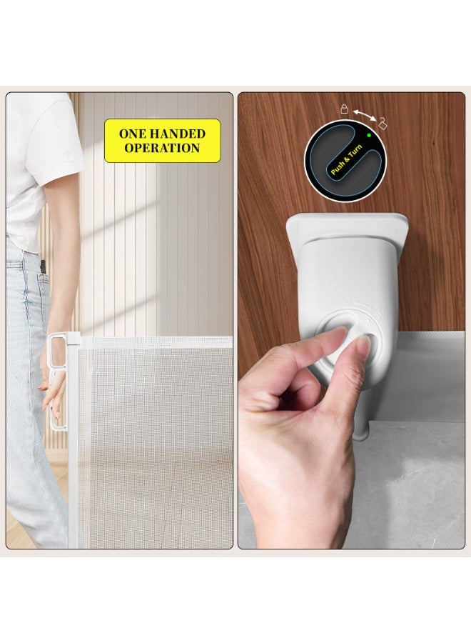 HomKawt Retractable Baby Gate Mesh Pet Safety Gate Stair Guardrail Suitable for Stairs, Doorways, Kitchens, Corridors-150CM White - Image 3
