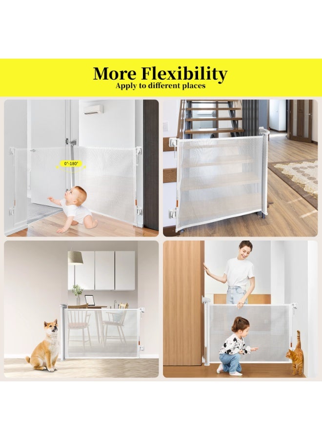 HomKawt Retractable Baby Gate Mesh Pet Safety Gate Stair Guardrail Suitable for Stairs, Doorways, Kitchens, Corridors-150CM White - Image 4