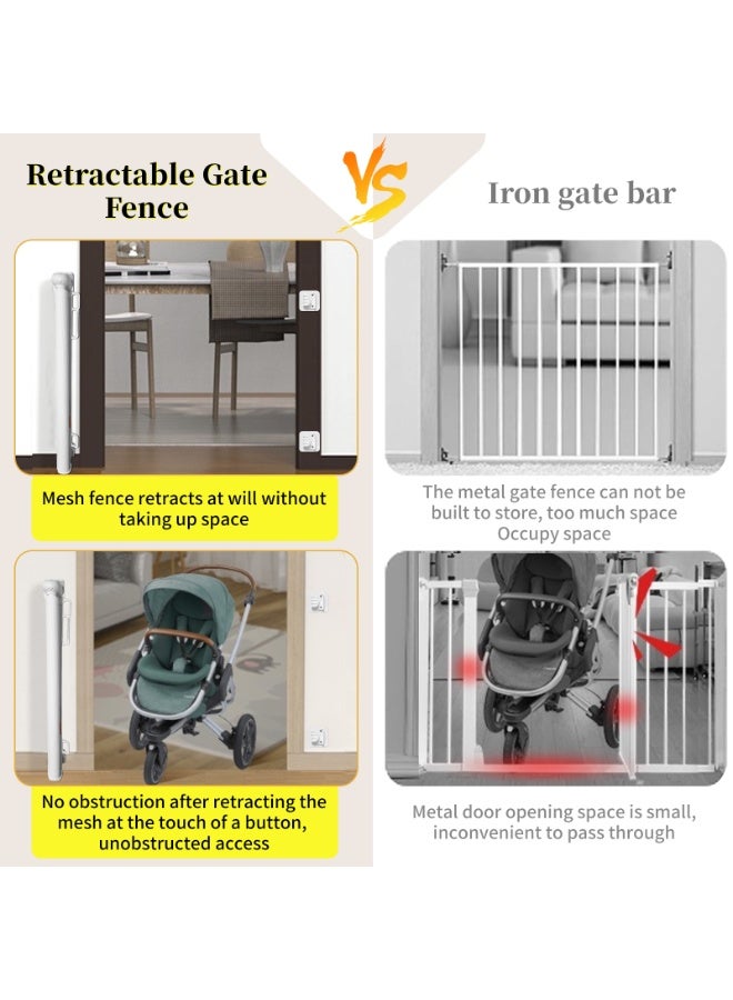 HomKawt Retractable Baby Gate Mesh Pet Safety Gate Stair Guardrail Suitable for Stairs, Doorways, Kitchens, Corridors-150CM White - Image 5