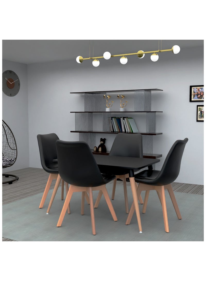 Mahmayi طقم طعام Mahmayi Cenare مكون من 5 قطع للمطبخ، طاولة طعام 120 × 80 مع 4 كراسي طعام من مادة البولي يوريثين - أسود - Image 1