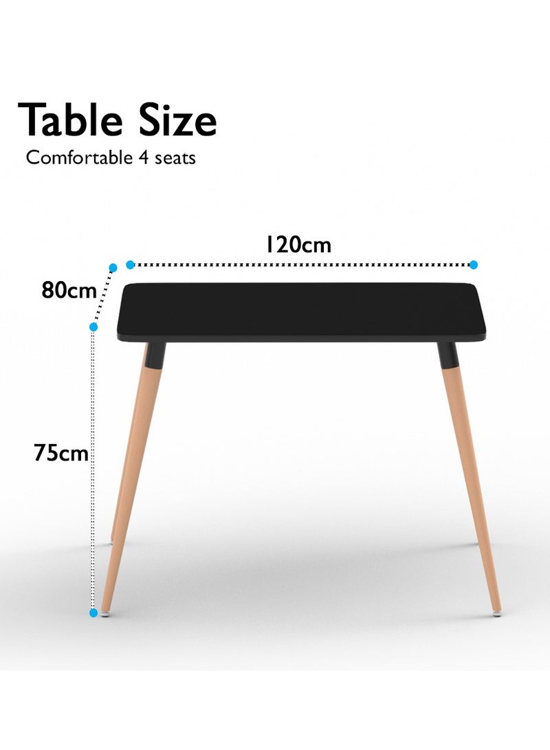 Mahmayi طقم طعام Mahmayi Cenare مكون من 5 قطع للمطبخ، طاولة طعام 120 × 80 مع 4 كراسي طعام من مادة البولي يوريثين - أسود - Image 4