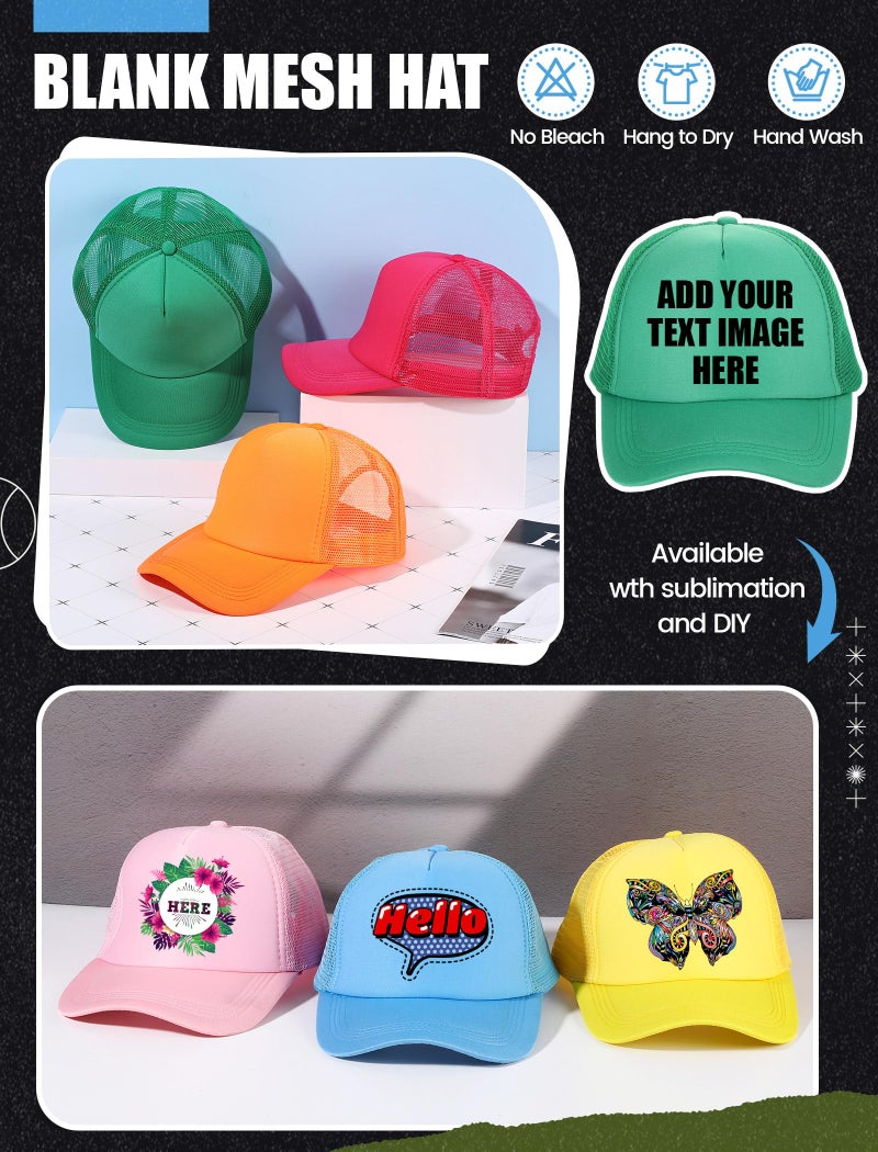 Tarpop 10 Pcs Sublimation Blank Trucker Hats Bulk Mesh Baseball Cap Polyester Mesh Trucker Hat for Men and Women (Bright Colors) - Image 5
