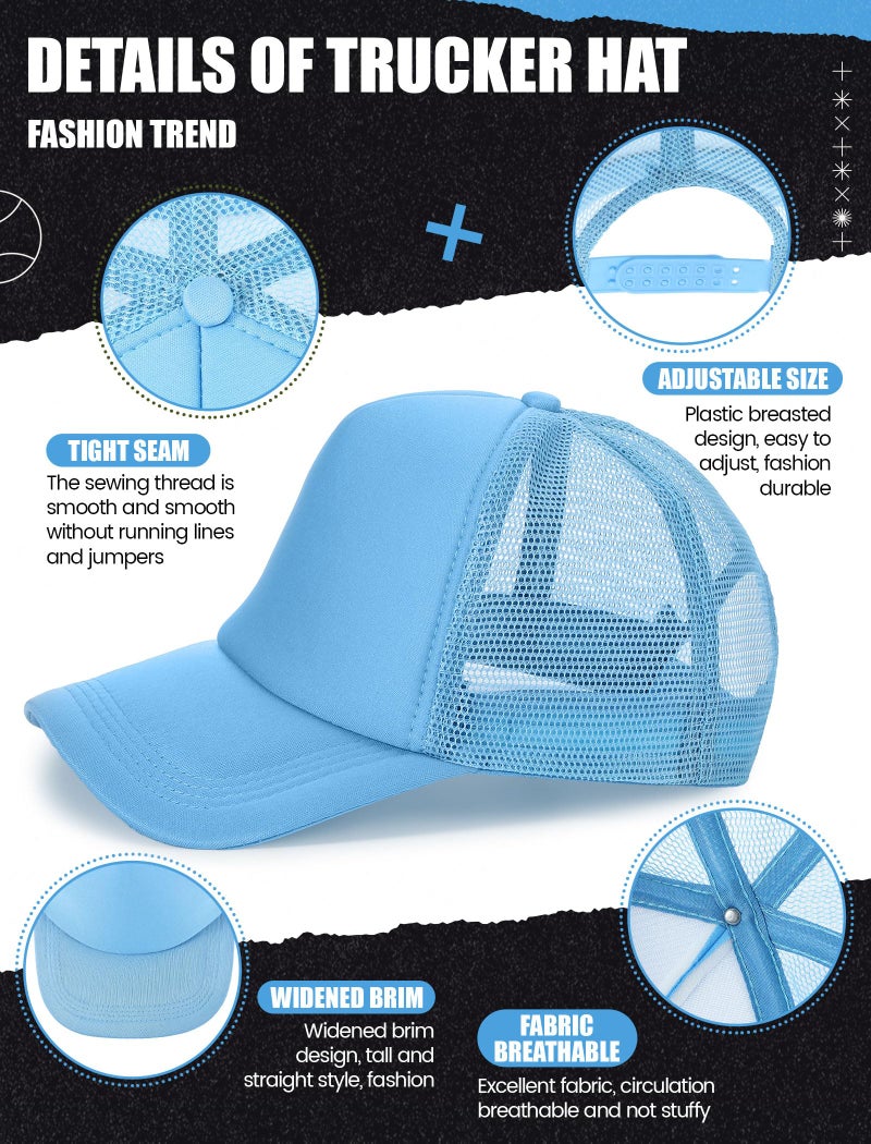 Tarpop 10 Pcs Sublimation Blank Trucker Hats Bulk Mesh Baseball Cap Polyester Mesh Trucker Hat for Men and Women (Bright Colors) - Image 3