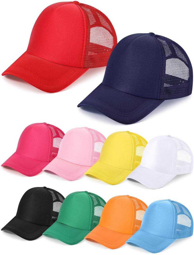 Tarpop 10 Pcs Sublimation Blank Trucker Hats Bulk Mesh Baseball Cap Polyester Mesh Trucker Hat for Men and Women (Bright Colors) - Image 1