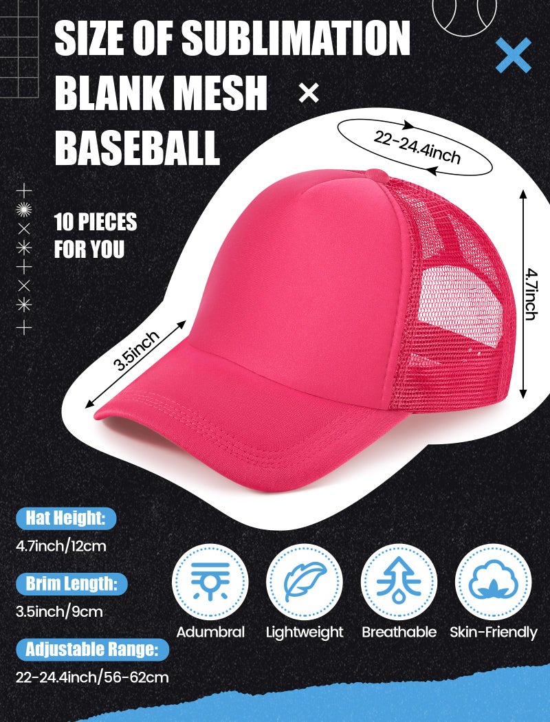 Tarpop 10 Pcs Sublimation Blank Trucker Hats Bulk Mesh Baseball Cap Polyester Mesh Trucker Hat for Men and Women (Bright Colors) - Image 2