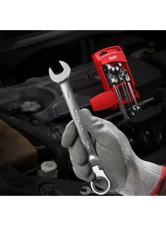RONIX 6PCS Flex-Head Ratcheting Wrench Set, 72-Tooth 5° Swing, German Engineering #Ronix RH-2174 - Image 5