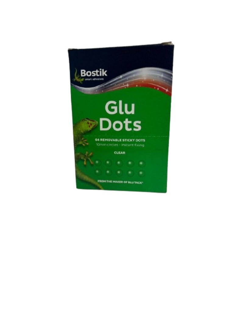 Bostik 64 Removable Sticky Glu Dots Instant Fixing Repostionable Clear (Pack of 12) - Image 1