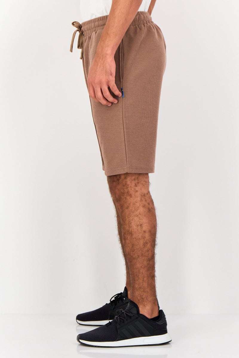Algspar Men Textured Basic Shorts, Tan - Image 4