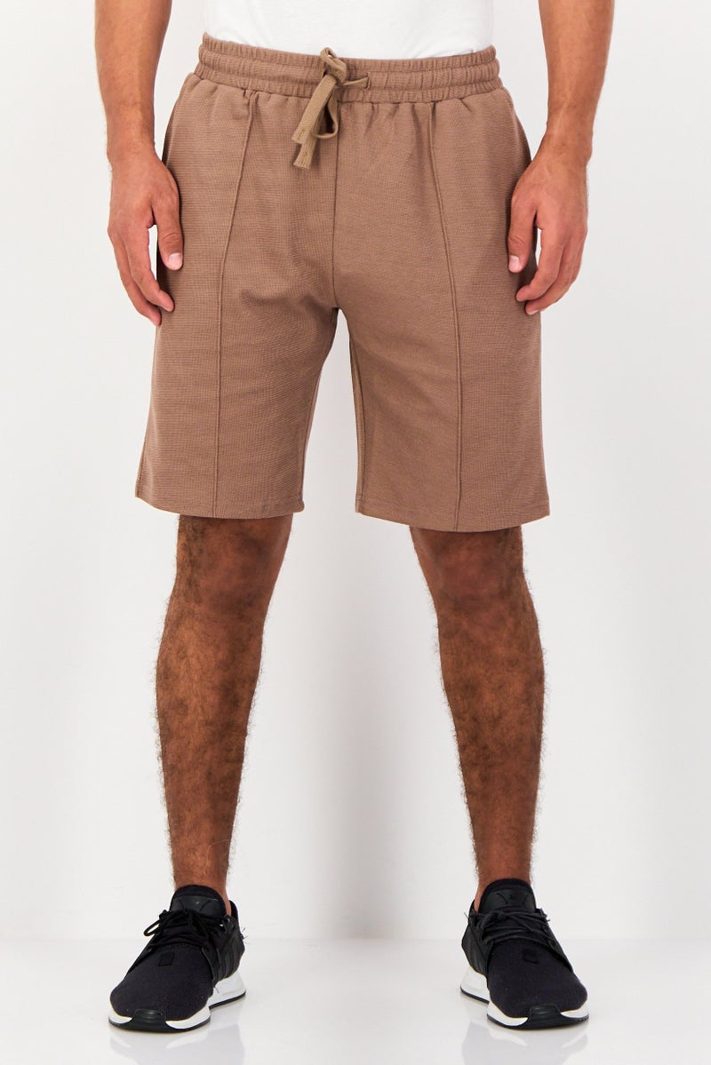 Algspar Men Textured Basic Shorts, Tan - Image 1