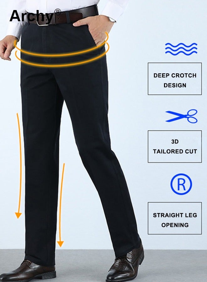 Archy Men's Fashion Casual Business Pants Summer Light Thin High Elastic Classic Pure Black Suit Pants Skintight Wrinkle-Resistant High Waist Straight Trousers with Pockets on Both Sides  - Image 5