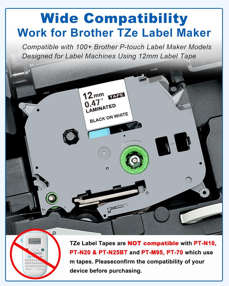 RAEMALL Compatible with Brother P Touch Label Maker Tape Refill Multi Color 12mm 0.47" Standard Laminated White and Fluorescence PTouch Tape TZe 231 B31 C31 D31 for PT-D220 D210 H110 D200 Label Maker Refills - Image 2